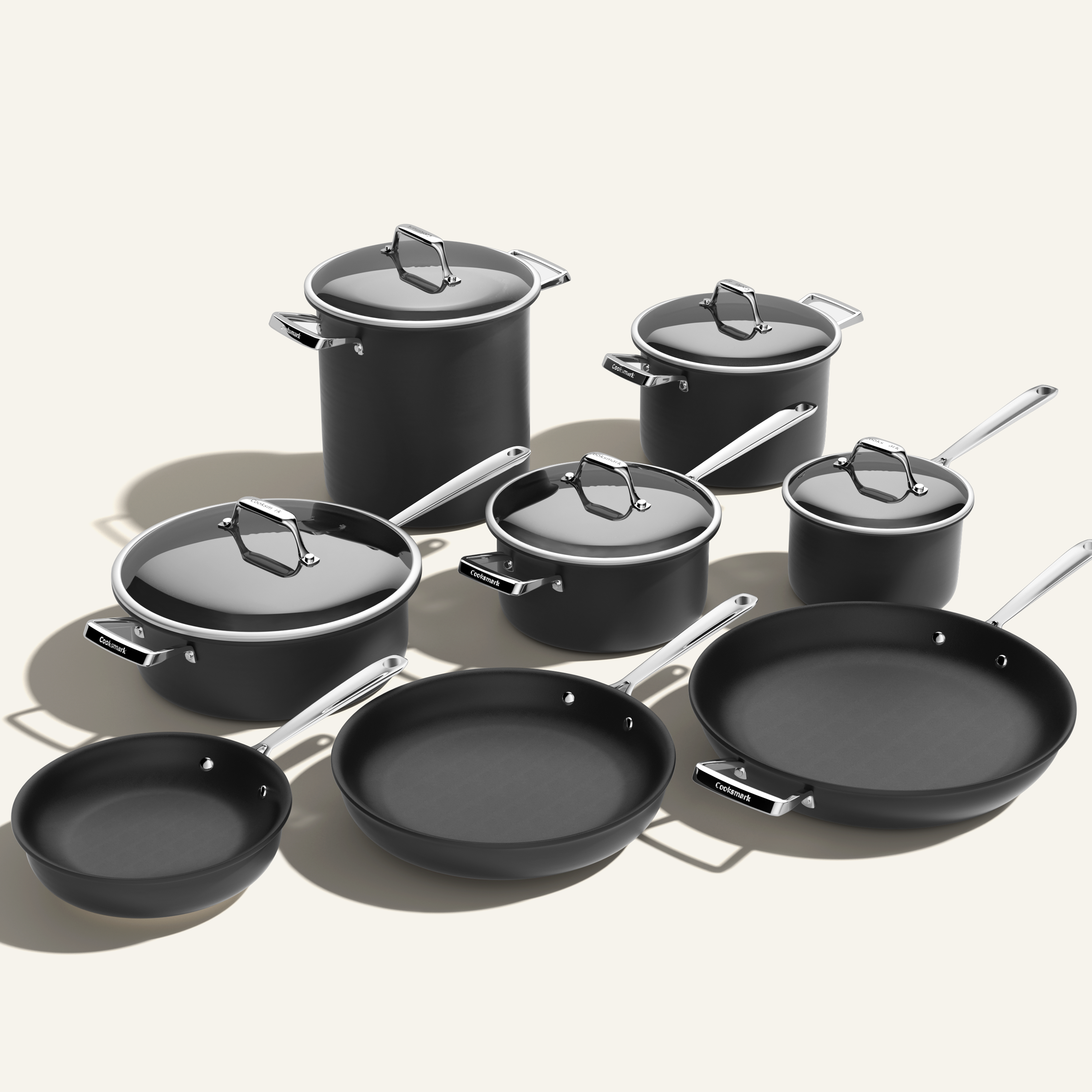 COOKSMARK Nonstick Ceramic Cookware Set, 10 Pieces White Pots and Pans Set  with Glass Lids & Stainless Steel Handles, Induction Cookware Set 