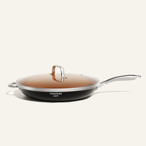 COOKSMARK Copper Pan 12-Inch Nonstick Induction Frying Pan with Lid and Cool-Touch Handle, Copper Ceramic Skillet, Saute Pan, di